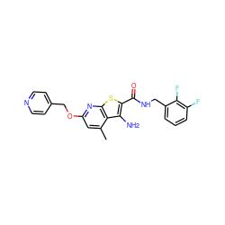 Cc1cc(OCc2ccncc2)nc2sc(C(=O)NCc3cccc(F)c3F)c(N)c12 ZINC000064721548