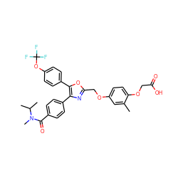 Cc1cc(OCc2nc(-c3ccc(C(=O)N(C)C(C)C)cc3)c(-c3ccc(OC(F)(F)F)cc3)o2)ccc1OCC(=O)O ZINC000049804003