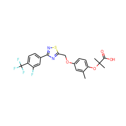 Cc1cc(OCc2nc(-c3ccc(C(F)(F)F)c(F)c3)ns2)ccc1OC(C)(C)C(=O)O ZINC000029057355