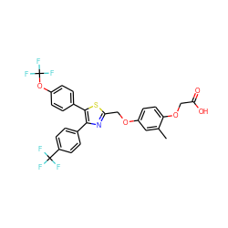 Cc1cc(OCc2nc(-c3ccc(C(F)(F)F)cc3)c(-c3ccc(OC(F)(F)F)cc3)s2)ccc1OCC(=O)O ZINC000049775364