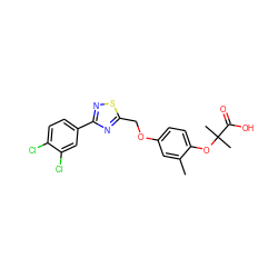 Cc1cc(OCc2nc(-c3ccc(Cl)c(Cl)c3)ns2)ccc1OC(C)(C)C(=O)O ZINC000029059409