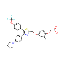 Cc1cc(OCc2nc(-c3ccc(N4CCCC4)cc3)c(-c3ccc(OC(F)(F)F)cc3)s2)ccc1OCC(=O)O ZINC000049781223