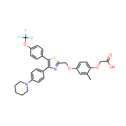 Cc1cc(OCc2nc(-c3ccc(N4CCCCC4)cc3)c(-c3ccc(OC(F)(F)F)cc3)s2)ccc1OCC(=O)O ZINC000049780201