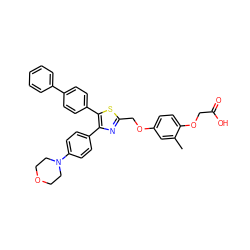 Cc1cc(OCc2nc(-c3ccc(N4CCOCC4)cc3)c(-c3ccc(-c4ccccc4)cc3)s2)ccc1OCC(=O)O ZINC000049774853