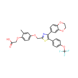 Cc1cc(OCc2nc(-c3ccc4c(c3)OCCO4)c(-c3ccc(OC(F)(F)F)cc3)s2)ccc1OCC(=O)O ZINC000049785222