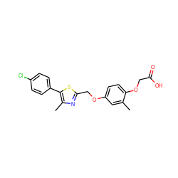 Cc1cc(OCc2nc(C)c(-c3ccc(Cl)cc3)s2)ccc1OCC(=O)O ZINC000049785492