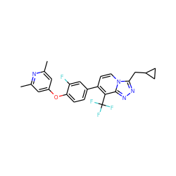 Cc1cc(Oc2ccc(-c3ccn4c(CC5CC5)nnc4c3C(F)(F)F)cc2F)cc(C)n1 ZINC000143656002