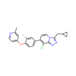 Cc1cc(Oc2ccc(-c3ccn4c(CC5CC5)nnc4c3Cl)cc2F)ccn1 ZINC000114489840