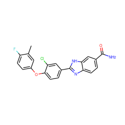 Cc1cc(Oc2ccc(-c3nc4ccc(C(N)=O)cc4[nH]3)cc2Cl)ccc1F ZINC000038466368