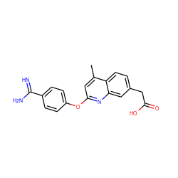 Cc1cc(Oc2ccc(C(=N)N)cc2)nc2cc(CC(=O)O)ccc12 ZINC000013535220