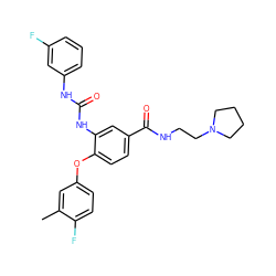 Cc1cc(Oc2ccc(C(=O)NCCN3CCCC3)cc2NC(=O)Nc2cccc(F)c2)ccc1F ZINC000035999276