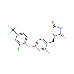 Cc1cc(Oc2ccc(C(F)(F)F)cc2Cl)ccc1C[C@H]1SC(=O)NC1=O ZINC000045373014