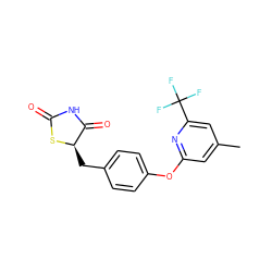 Cc1cc(Oc2ccc(C[C@H]3SC(=O)NC3=O)cc2)nc(C(F)(F)F)c1 ZINC000045373600