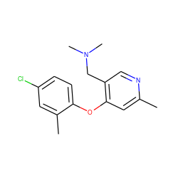 Cc1cc(Oc2ccc(Cl)cc2C)c(CN(C)C)cn1 ZINC000029046200