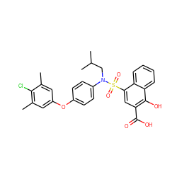 Cc1cc(Oc2ccc(N(CC(C)C)S(=O)(=O)c3cc(C(=O)O)c(O)c4ccccc34)cc2)cc(C)c1Cl ZINC000653739765