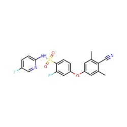 Cc1cc(Oc2ccc(S(=O)(=O)Nc3ccc(F)cn3)c(F)c2)cc(C)c1C#N ZINC001772592709