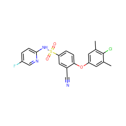 Cc1cc(Oc2ccc(S(=O)(=O)Nc3ccc(F)cn3)cc2C#N)cc(C)c1Cl ZINC000473201201