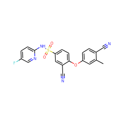 Cc1cc(Oc2ccc(S(=O)(=O)Nc3ccc(F)cn3)cc2C#N)ccc1C#N ZINC000473194808