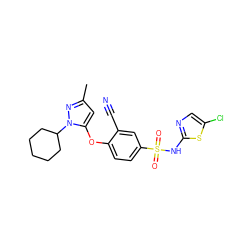Cc1cc(Oc2ccc(S(=O)(=O)Nc3ncc(Cl)s3)cc2C#N)n(C2CCCCC2)n1 ZINC000095581911