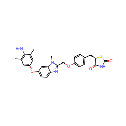 Cc1cc(Oc2ccc3nc(COc4ccc(C[C@H]5SC(=O)NC5=O)cc4)n(C)c3c2)cc(C)c1N ZINC000033975064