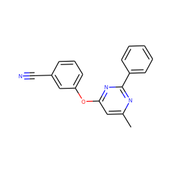 Cc1cc(Oc2cccc(C#N)c2)nc(-c2ccccc2)n1 ZINC000095574069