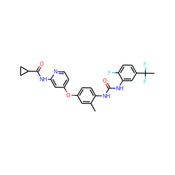 Cc1cc(Oc2ccnc(NC(=O)C3CC3)c2)ccc1NC(=O)Nc1cc(C(C)(F)F)ccc1F ZINC001772633897