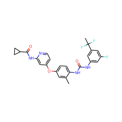 Cc1cc(Oc2ccnc(NC(=O)C3CC3)c2)ccc1NC(=O)Nc1cc(F)cc(C(C)(F)F)c1 ZINC001772645416