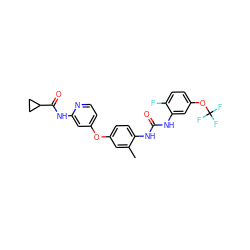 Cc1cc(Oc2ccnc(NC(=O)C3CC3)c2)ccc1NC(=O)Nc1cc(OC(F)(F)F)ccc1F ZINC001772593433