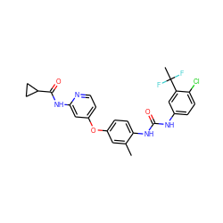 Cc1cc(Oc2ccnc(NC(=O)C3CC3)c2)ccc1NC(=O)Nc1ccc(Cl)c(C(C)(F)F)c1 ZINC001772606310