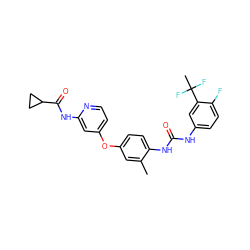 Cc1cc(Oc2ccnc(NC(=O)C3CC3)c2)ccc1NC(=O)Nc1ccc(F)c(C(C)(F)F)c1 ZINC001772630182