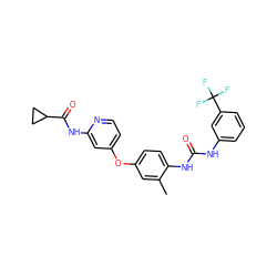 Cc1cc(Oc2ccnc(NC(=O)C3CC3)c2)ccc1NC(=O)Nc1cccc(C(F)(F)F)c1 ZINC001772655535