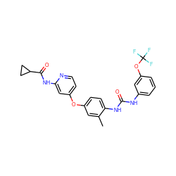 Cc1cc(Oc2ccnc(NC(=O)C3CC3)c2)ccc1NC(=O)Nc1cccc(OC(F)(F)F)c1 ZINC001772601640