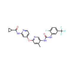 Cc1cc(Oc2ccnc(NC(=O)C3CC3)c2)ncc1NC(=O)Nc1cc(C(F)(F)F)ccc1F ZINC001772655913