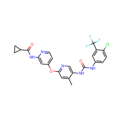 Cc1cc(Oc2ccnc(NC(=O)C3CC3)c2)ncc1NC(=O)Nc1ccc(Cl)c(C(F)(F)F)c1 ZINC001772608123