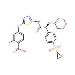 Cc1cc(Oc2cnc(NC(=O)[C@@H](OC3CCOCC3)c3ccc(S(=O)(=O)C4CC4)cc3)s2)ccc1C(=O)O ZINC000113271724