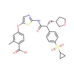 Cc1cc(Oc2cnc(NC(=O)[C@H](O[C@@H]3CCOC3)c3ccc(S(=O)(=O)C4CC4)cc3)s2)ccc1C(=O)O ZINC000220894430