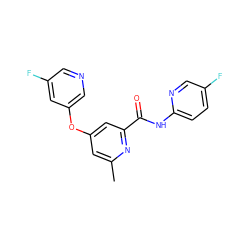 Cc1cc(Oc2cncc(F)c2)cc(C(=O)Nc2ccc(F)cn2)n1 ZINC000096927311