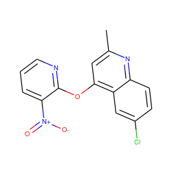 Cc1cc(Oc2ncccc2[N+](=O)[O-])c2cc(Cl)ccc2n1 ZINC000000167111