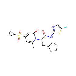 Cc1cc(S(=O)(=O)C2CC2)cc(=O)n1[C@@H](CC1CCCC1)C(=O)Nc1ncc(F)s1 ZINC000095603500