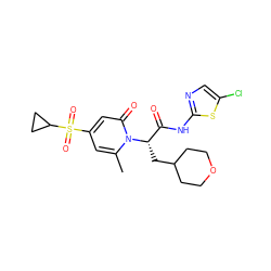 Cc1cc(S(=O)(=O)C2CC2)cc(=O)n1[C@@H](CC1CCOCC1)C(=O)Nc1ncc(Cl)s1 ZINC000118024022