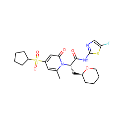 Cc1cc(S(=O)(=O)C2CCCC2)cc(=O)n1[C@@H](C[C@@H]1CCCCO1)C(=O)Nc1ncc(F)s1 ZINC000095605525