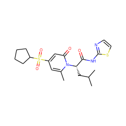 Cc1cc(S(=O)(=O)C2CCCC2)cc(=O)n1[C@@H](CC(C)C)C(=O)Nc1nccs1 ZINC000095604478