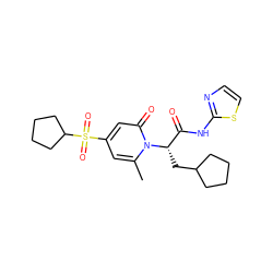 Cc1cc(S(=O)(=O)C2CCCC2)cc(=O)n1[C@@H](CC1CCCC1)C(=O)Nc1nccs1 ZINC000095604510