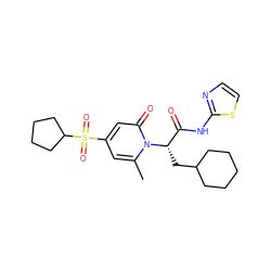 Cc1cc(S(=O)(=O)C2CCCC2)cc(=O)n1[C@@H](CC1CCCCC1)C(=O)Nc1nccs1 ZINC000095603266