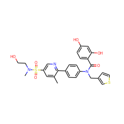 Cc1cc(S(=O)(=O)N(C)CCO)cnc1-c1ccc(N(Cc2ccsc2)C(=O)c2ccc(O)cc2O)cc1 ZINC000653670136