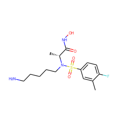 Cc1cc(S(=O)(=O)N(CCCCCN)[C@H](C)C(=O)NO)ccc1F ZINC000473148696