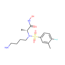 Cc1cc(S(=O)(=O)N(CCCCN)[C@H](C)C(=O)NO)ccc1F ZINC000473146840