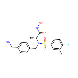 Cc1cc(S(=O)(=O)N(Cc2ccc(CN)cc2)[C@H](C)C(=O)NO)ccc1F ZINC000219048066