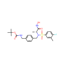 Cc1cc(S(=O)(=O)N(Cc2ccc(CNC(=O)OC(C)(C)C)cc2)[C@H](C)C(=O)NO)ccc1F ZINC000473149140