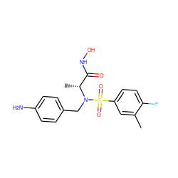 Cc1cc(S(=O)(=O)N(Cc2ccc(N)cc2)[C@H](C)C(=O)NO)ccc1F ZINC000473153124